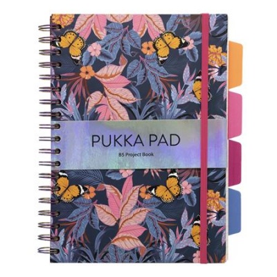 Spirálfüzet, B5, vonalas, 100 lap, PUKKA PAD "Project Book Bloom", vegyes minta