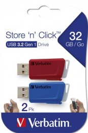 Pendrive, 2 x 32GB, USB 3.2, 80/25MB/sec, VERBATIM "Store n Click", piros, kék